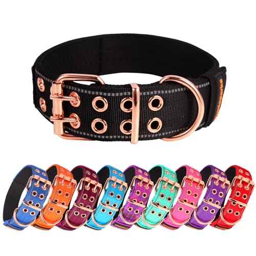 Heavy Duty Tactical Dog Collar with Neoprene Padded and Metal Buckle, Reflective Nylon for Medium to Large Dogs(Black, X-Large) - color: Black, size: X-Large (Pack of 1)