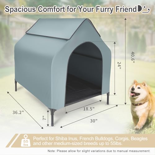 36" Outdoor Dog House Indoor Shelter for Small to Medium Dogs up to 55 lbs, Elevated Pet Bed with Removable Canopy, Breathable Mesh Windows, Raised Cooling Shelter for Patio Yard
