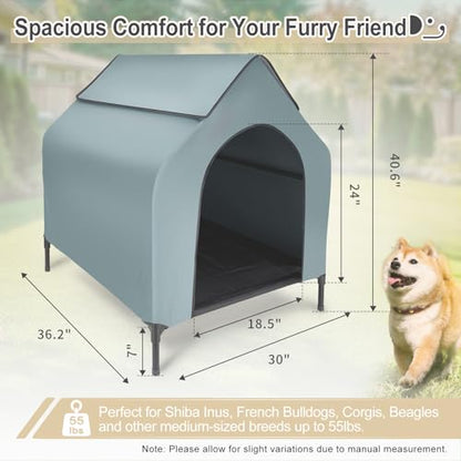 36" Outdoor Dog House Indoor Shelter for Small to Medium Dogs up to 55 lbs, Elevated Pet Bed with Removable Canopy, Breathable Mesh Windows, Raised Cooling Shelter for Patio Yard