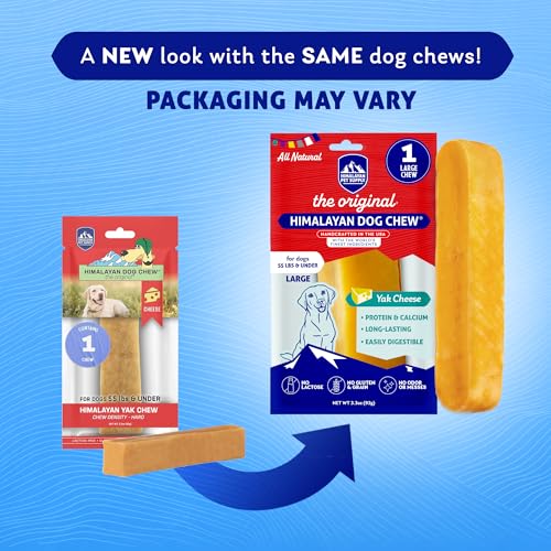 Himalayan Dog Chew Original Yak Cheese Chew, 1 Large Stick, 3.3 oz, Gluten Free, Healthy Treats, Grain & Lactose Free 100% Natural, Long Lasting for Dogs Under 55 lbs