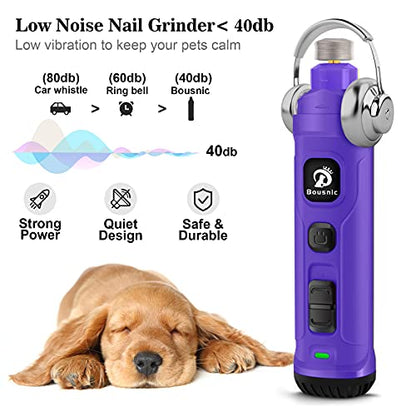 BOUSNIC Dog Nail Grinder with 2 LED Light - Super Quiet Pet Nail Grinder Powerful 2-Speed Electric Dog Nail Trimmer File Toenail Grinder for Puppy Small Medium Large Breed Dogs & Cats (Purple) - color: Purple