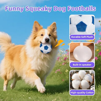 3 Pack Squeaky Dog Toys Balls, Stuffed Plush Football Soft Chew Dog Balls for Puppy, Small & Medium Dogs