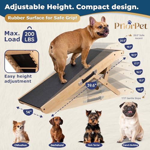 Dog Ramp for Couch – Non-Slip, Sturdy Build Foldable Wooden Dog Ramp – Supports up to 200 lbs – 7 Adjustable Heights (14"–20.5") – Enhanced Stability – Birchwood Pet Ramp for Small Dogs – Natural - color: Natural