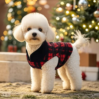 Rbenxia 1 PC Plaid Dog Sweaters with Leash Ring Soft Fleece Vest Dogs Pullover Warm Jacket Pet Dogs Clothes Winter Dog Outfits for Small Puppy Cat Pets (Black and Red, Large) - color: Black and Red, size: Large