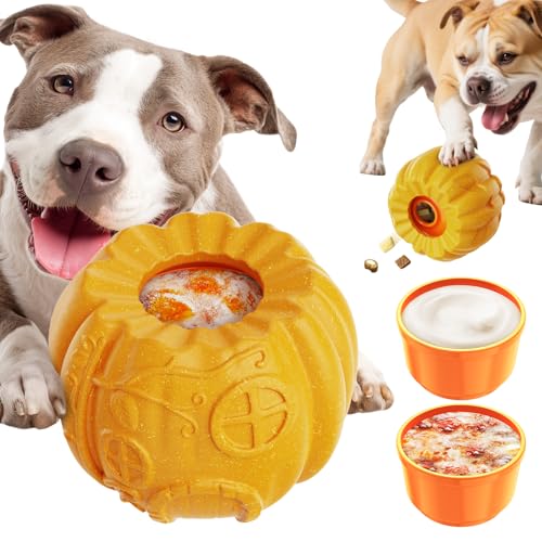 Pumpkin-Shaped Interactive Dog Toy for Dogs Multifunctional Food Dispenser, Frozen Lick Toy & Durable Chew Toy for Aggressive Chewers, Safe Nylon & Coffee Wood Fiber, Easy to Clean, Relieves Anxiety - color: Pumpkin Shape