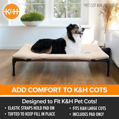 K&H Pet Products Dog Cot Pad (Cot Sold Separately), Pillow-Top Comfort Bed for K&H Large Elevated Dog Beds, Soft & Fluffy, Secure Fit Straps, Machine Washable, Portable - Large 42 X 30in Tan Fleece - size: Large (30 in x 42 in)
