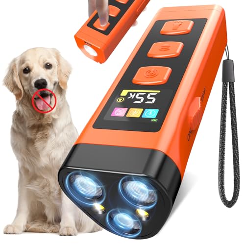 Dog Bark Deterrent Device, Color Display 2000 mAh Rechargeable Ultrasonic Anti-Barking Trainer with 4 Frequency Settings 25/30/40/55 kHz, 65ft Long-Range, Safe & Effective Alternative to Bark Collars - color: 1 Pack Orange