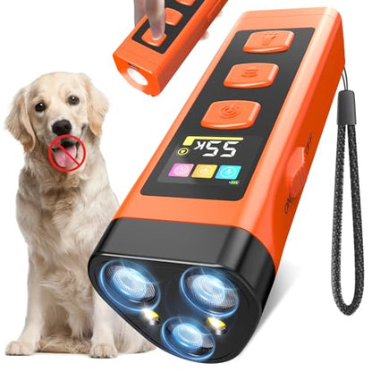 Dog Bark Deterrent Device, Color Display 2000 mAh Rechargeable Ultrasonic Anti-Barking Trainer with 4 Frequency Settings 25/30/40/55 kHz, 65ft Long-Range, Safe & Effective Alternative to Bark Collars - color: 1 Pack Orange