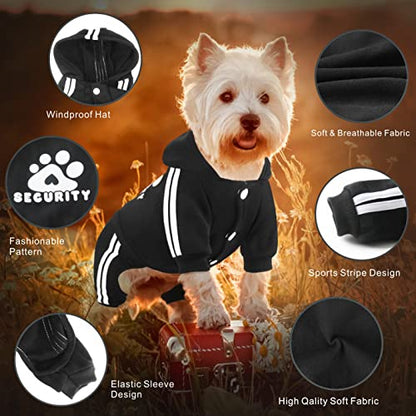 Dog Hoodie Security Clothes 4 Legs Jumpsuit Sweatshirt Hoodies Soft & Warm Dog Outfit Pullover Dog Winter Clothes Sweater for Small Medium Large Dogs Cats (Black, Large) - color: Black, size: Large
