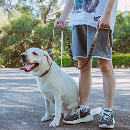 EXCELLENT ELITE SPANKER Tactical Bungee Dog Leash Military Adjustable Dog Leash Quick Release Elastic Leads Rope with 2 Control Handle（Grey - color: Grey