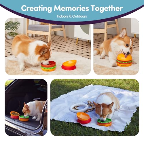 Slow Feeder Small Dog Bowl – 2 Patterns Reversible Lick Mat & 1 Spiral Slow Feeder - Hamburger Style | Non-Slip, Dishwasher Safe & Easy to Clean