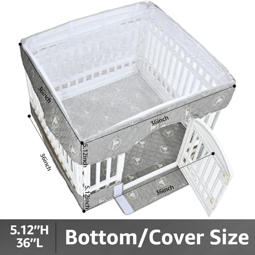 PJYuCien Playpen Cover and Bottom Pad for 36'' Width 4 Panel Pen, Gray | Protect Floor, Easy to Move and Clean – Perfect for Puppy, Duck, and Other Small Animals，Adhesive Tape Connect - style: Grey Bottom Cover Set, 36"Width, Grey ( Adhesive Tape Connecti