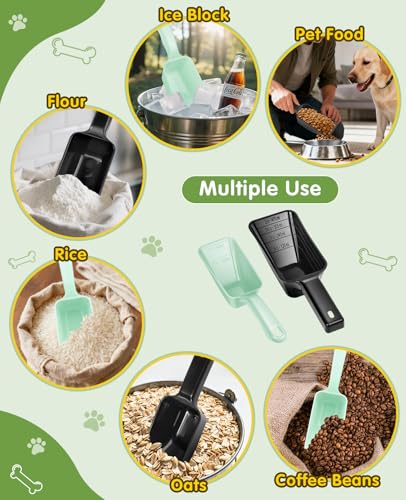 2 Pack Dog Food Scoop with 1 Cup and 2 Cup Capacity, Plastic Pet Food Measuring Scoops with Clear Measurement Lines for Dogs, Cats & More,Dishwasher safe (Green and Black) - color: Green and Black