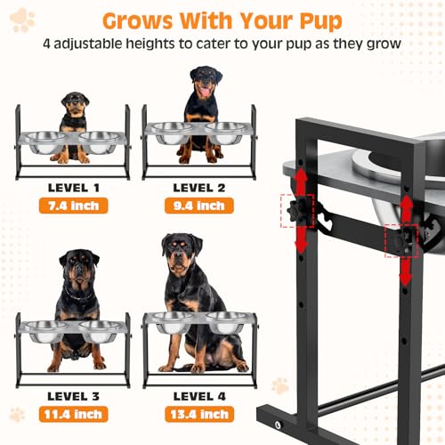 Elevated Dog Bowls for Extra Large Dogs, 4 Height Adjustable Tilted Raised Dog Bowl Stand with 2 Stainless Steel 150 oz Bowls, 16.1" Tall Dogs Bowl Stand Feeder for Giant Breed - color: X-Large Dogs