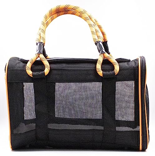 Buddy's Best Airline Approved Pet Carrier – Black & Orange Heavy Duty, Fits Under Seat, TSA Compliant, Ventilated Mesh Design w/Waterproof Base & Reflective Safety Strips - color: Black & Orange