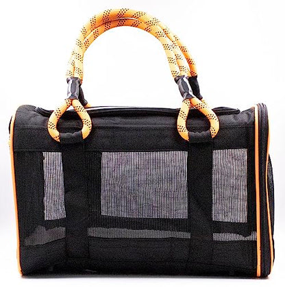 Buddy's Best Airline Approved Pet Carrier – Black & Orange Heavy Duty, Fits Under Seat, TSA Compliant, Ventilated Mesh Design w/Waterproof Base & Reflective Safety Strips - color: Black & Orange