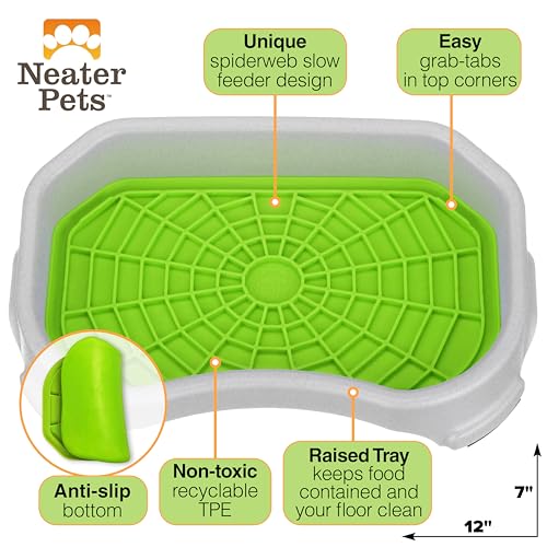 Neater Pets Neat-LIK Dog Lick Mat w/Mess-Proof Tray, Lick Mat for Dogs, Cats, Puppy, Reduces Anxiety & Boredom, Peanut Butter Slow Feeder, Interactive Treat Licking Pad (Green/Vanilla Bean) - color: Green Mat w/ Vanilla Bean Tray