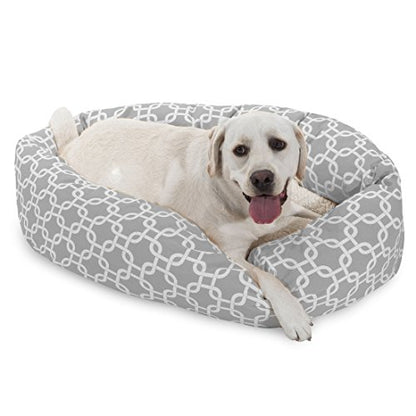 Majestic Pet 40 Inch Links Sherpa Calming Dog Bed Washable – Cozy Soft Round Dog Bed with Spine for Head Support - Fluffy Donut Dog Bed 40x29x9 (inch) – Round Pet Bed Large - GRAY - color: Gray, style: 40 in.