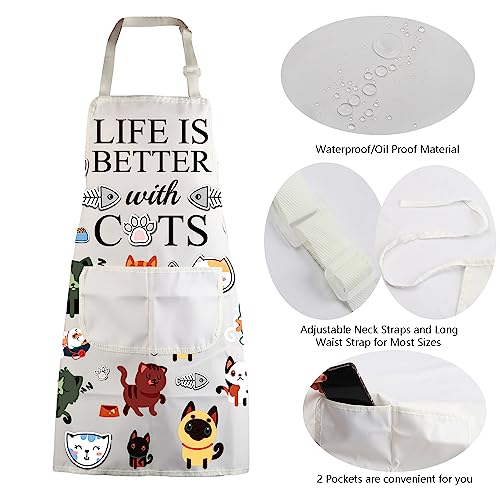 MBMSO Cat Apron With Pockets Cat Cooking Apron Funny Cat Kitchen Apron Life is Better With Cats Lover Gifts for Cat Mom gift