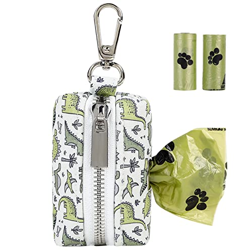 ARING PET Dog Waste Bag Dispenser, Cotton Doggy Poop Bags Holders Attach to Any Leashes, Portable Washable Dinosaur Pet Waste Pouch Dispenser with Metal Zipper - color: B:Dinosaur