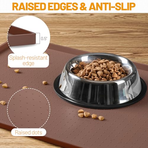 Hubulk Dog Feeding Mat,100% Waterproof Food Grade Silicone Pet Food and Water Bowl Placemat,Dishwasher, High Raised Edge to Prevent Spills,Nonslip Tray to Stop Messes on Floor（24"x16"x0.5", Brown） - color: Brown, size: 24"l X 16"w