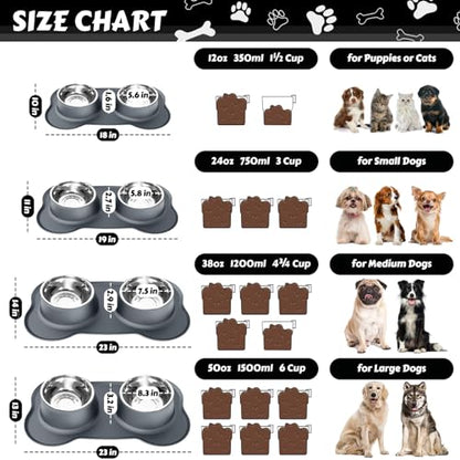AsFrost Dog Food Bowls Stainless Steel Dog Food & Water Bowl Set with No Spill No Slip Silicone Mat, Dog Dishes for Small Medium Size Dogs Pet Cat Puppy Food Feeding Bowls, Grey, 24oz, 3 Cup - color: Grey, size: 3 Cup/27 oz each