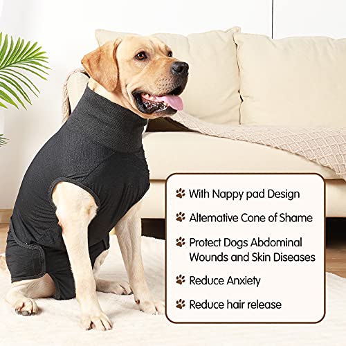 HEYWEAN Full Body Dog Diaper with a Puppy Nappies Physiological Dog Surgery Recovery Suit for Male Female Dogs - color: Classic Black, size: XX-Large