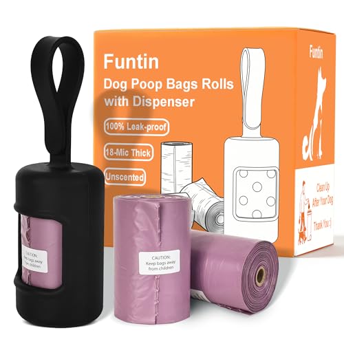 Funtin Dog Poop Bags, 60ct Unscented 13"x9" Leak Proof 1.8mil Extra Thick Strong Waste Bag Refill Rolls with Dispenser (Black & 60-Bags) - color: Black & 60-Bags