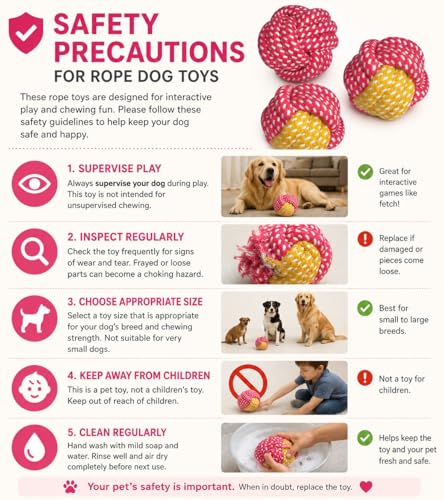 Small Dog Ball Toys/ – Cotton Rope Ball/Dental Chew Dogs Toy for Teeth Cleaning/Fetch Playing, Interactive Tug of War & Puppy Teething Training Toy - color: Pink Random Variations