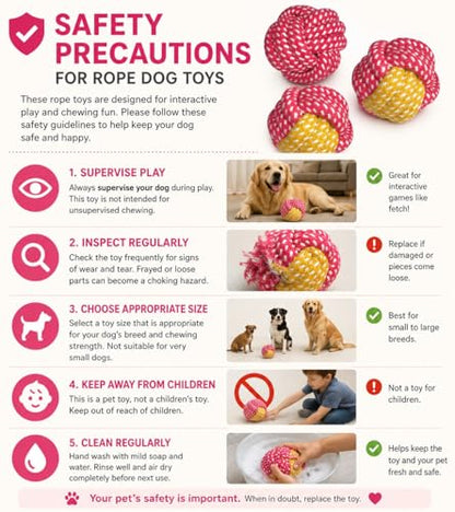 Small Dog Ball Toys/ – Cotton Rope Ball/Dental Chew Dogs Toy for Teeth Cleaning/Fetch Playing, Interactive Tug of War & Puppy Teething Training Toy - color: Pink Random Variations