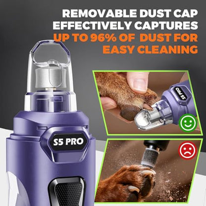 Whisper Quiet Dog Nail Grinder with 4 LED Lights, Safe & Stress-Free for Sensitive Dogs Cats of All Breeds & Sizes, 3 Grinding Bits, 3-Speed, Pet Nail Trimmers, Rechargeable Painless Grooming Kit Blue - color: Blue