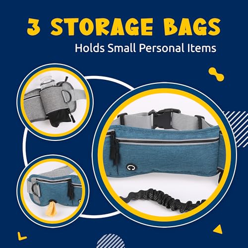 Lightweight Hands Free Dog Walking Waist Belt Leash with Storage Pouch, Featuring Dual Handles and Heavy-Duty Durable Bungee—Perfect for Outdoor Hiking and Running (Light Blue) - color: Light Blue