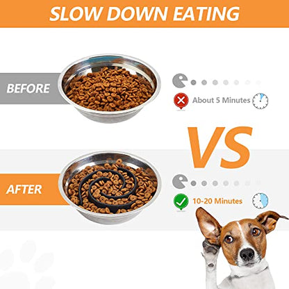 Slow Feeder Dog Bowls Insert, Animire Soft Silicone Slow Eating Dog Food Bowl for Small, Medium and Large Dogs, Compatible with Regular and Elevated Bowls - color: Black, size: L