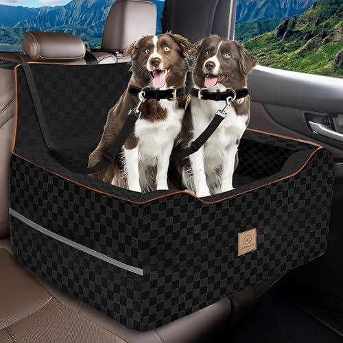 Large Dog Car Seat for Back Seat – Removable Dog Booster Seat & Washable Pet Car Seat for Medium & 2 Small Dogs up to 60lbs – Safety Straps & Storage Pocket – Travel & Home Use (Black) - color: Medium-Black