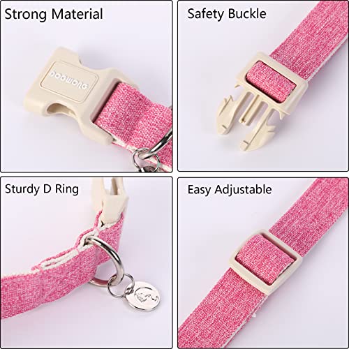 DOGWONG Cotton Hemp Dog Collar, Heavy-Duty Pink Dog Collar Adjustable Soft Natural Fabric Pet Dog Collar Cute Wedding Puppy Necklace for Small Medium Large Dogs - color: A: Rose Pink, size: X-Small