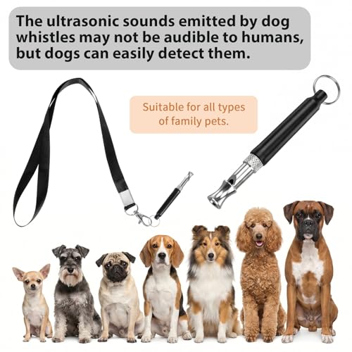 Dog Whistle to Stop Barking Adjustable Ultrasonic Dog Whistle Silent Dogs Training Whistles with Lanyard Strap for Training Recall(Black)