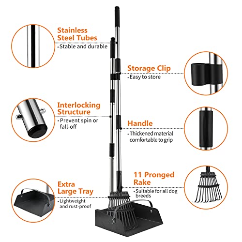 Toozey Dog Pooper Scooper for Large Dogs — Long Handle Poop Scooper for Yard Use, Extra Large Metal Tray & Bag Holder | Easy Cleanup for All Dog Sizes with 20 Bags - size: 43.31" Handle Rake