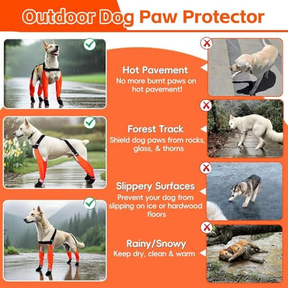 Dog Suspender Boots, Large Dog Rain Boots, Waterproof Dogs Boot Legging Pants, Anti-Slip Dogs Paw Protectors Stay-On Shoes with Suspenders for Outdoor Walk, Rain, Snow, Hike, Hot Pavement(M,Oranged) - size: Medium