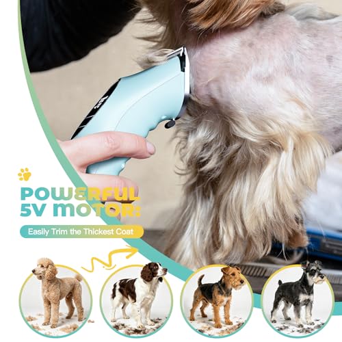 AngFan Professional Dog Clippers for Thick Coats Grooming Kit | Heavy Duty High Power,5-Speed 7200RPM,Cordless,Durable Metal Guide Combs,4.5H Long Runtime