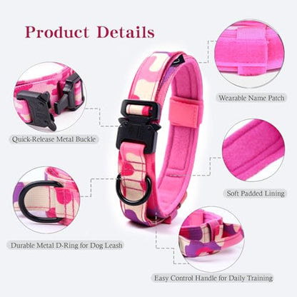 Tactical Dog Collar Adjustable Military Nylon Dog Collar with Control Handle and Heavy Duty Metal Buckle for Medium and Large Dogs (Pink Camo,S) - color: Pink Camo, size: Small (Pack of 1)
