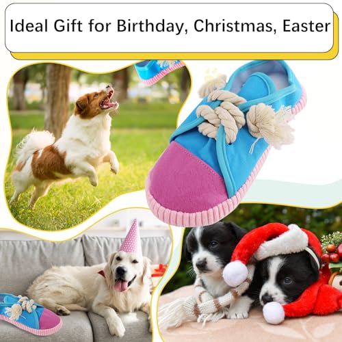 Vocheer Durable Dog Chew Toy - Interactive Squeaky Shoe Toy for Puppy to Medium Dogs, Machine Washable (Blue) - color: Blue