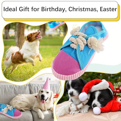 Vocheer Durable Dog Chew Toy - Interactive Squeaky Shoe Toy for Puppy to Medium Dogs, Machine Washable (Blue) - color: Blue