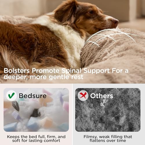 Bedsure SupportMax™ Calming Dog Beds Large Sized Dog - 36in Donut Washable Large Pet Bed,Anti-Slip ＆Removable Cover,420GSM Round Anti-Anxiety Fluffy Plush Faux Fur Bed, Fits up to 80 lbs Pets - color: Camel, size: L(36x36x8)