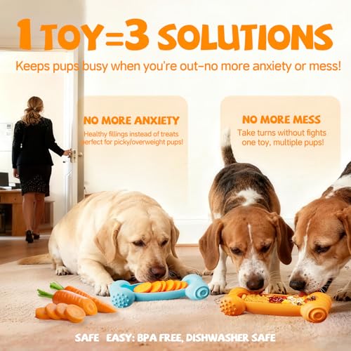 FOXMM 2-Pack Freeze Toys for Dogs Slow Feeder Dog Lick Bone Indestructible Chew Toy for Aggressive Chewers,Puppy Teething Relief,Fillable Enrichment Treat Toy Suitable for Small & Medium Breed(Nylon)