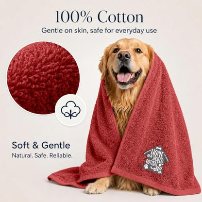 DAN RIVER Dog Towel - Pack of 1, 100% Cotton, 20x40, Ultra Soft 450 GSM, Super Absorbent & Quick Drying Towel for Dogs, Cats, and Other Pets, Salsa. - color: Salsa