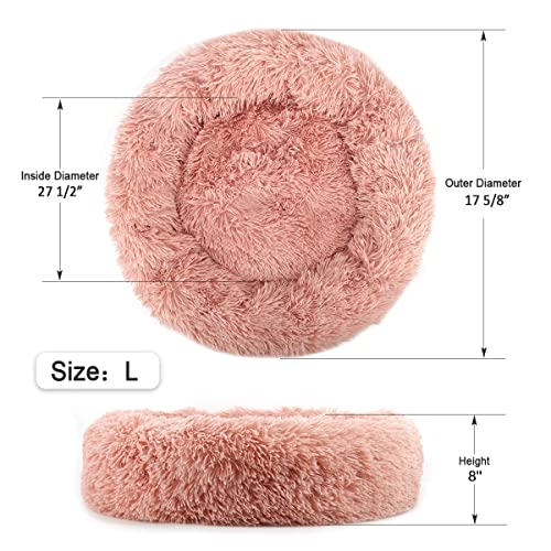 NOYAL Calming Donut Dog Bed for Small to Medium Dogs & Cats - Plush Faux Fur Anti-Anxiety Pet Bed with Machine Washable Cover & Non-Slip Base - color: Pink, size: Large 27.5''