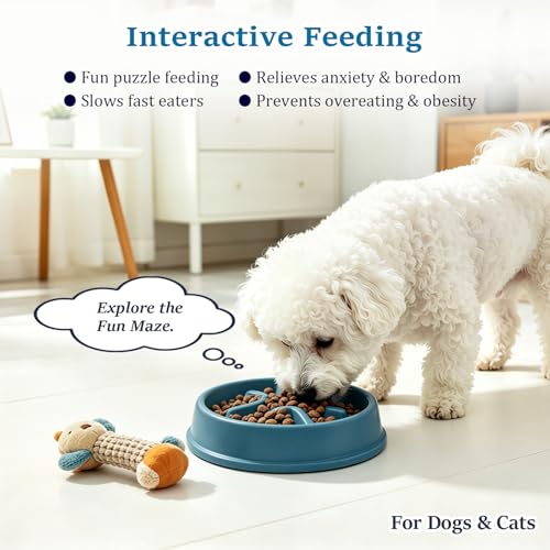 Slow Feeder Dog Bowls, Maze Lick Plate to Slow Down Eating for Fast Eaters | for puppy & cat, BPA free, durable, dishwasher safe, puzzle pattern, anxiety relief, not chew toy, dry wet raw frozen food