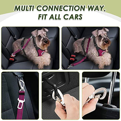 Lukovee Dog Car Harness Seat Belt, Adjustable Mesh Breathable Vest with Elastic Bungee Tether, Soft Padded 2-in-1 Safety Car Harness Seatbelt for Small Medium Large Dogs (Rose,XXS) - color: Rose, size: XX-Small