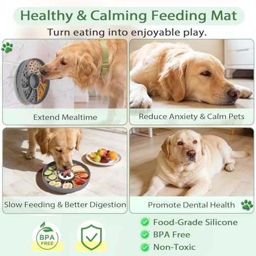 Slow Feeder Dog Bowl Silicone Suction Cup Anti Spill Dogs Cats Grey | strong suction base prevents sliding, extends mealtime, reduces anxiety, textured surface, dishwasher safe - color: Grey