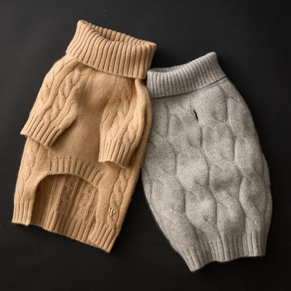 Gable – The Cable Knit Sweater Cashmere Wool Pet Pullover for Small, Medium and Large Dogs, Camel, Large - color: Camel, size: Large (40-60 lbs)